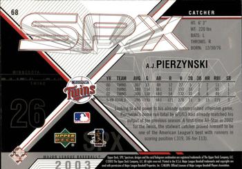 2003 SPx #68 A.J. Pierzynski Back