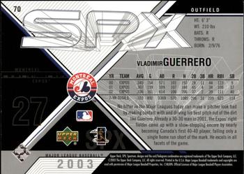 2003 SPx #70 Vladimir Guerrero Back