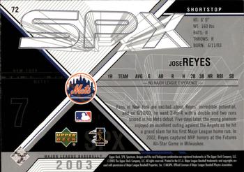 2003 SPx #72 Jose Reyes Back