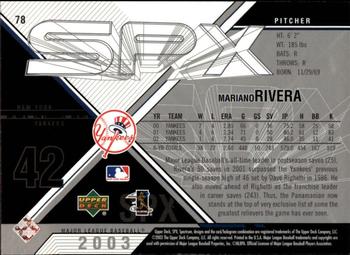 2003 SPx #78 Mariano Rivera Back