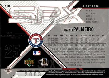 2003 SPx #118 Rafael Palmeiro Back