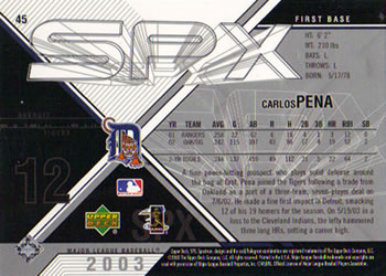 2003 SPx #45 Carlos Pena Back