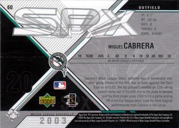 2003 SPx #60 Miguel Cabrera Back