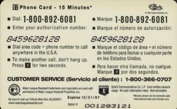 1996 Classic 7-Eleven Phone Cards #6 Greg Maddux Back