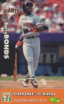 1996 Classic 7-Eleven Phone Cards #9 Barry Bonds Front
