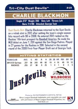 2012 Grandstand Tri-City Dust Devils #NNO Charlie Blackmon Back