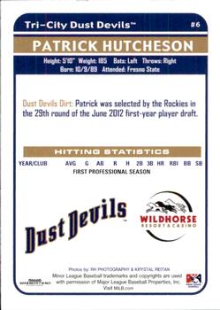 2012 Grandstand Tri-City Dust Devils #NNO Patrick Hutcheson Back