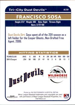 2012 Grandstand Tri-City Dust Devils #NNO Francisco Sosa Back