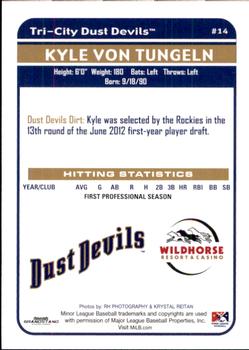 2012 Grandstand Tri-City Dust Devils #NNO Kyle Von Tungeln Back