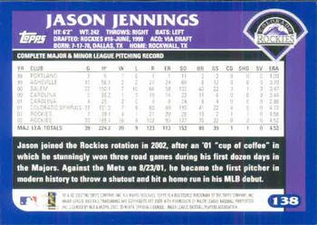 2003 Topps #138 Jason Jennings Back