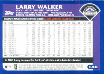 Larry Walker autographed baseball card (Colorado Rockies) 2003 Topps #140