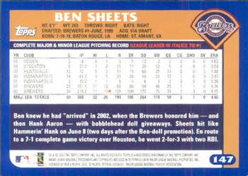 2003 Topps #147 Ben Sheets Back
