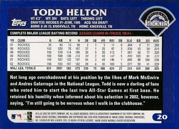 2003 Topps #20 Todd Helton Back