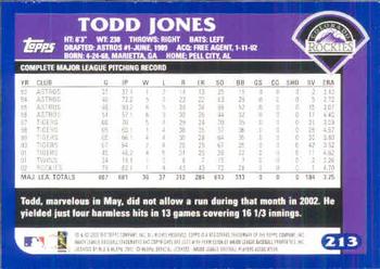 2003 Topps #213 Todd Jones Back