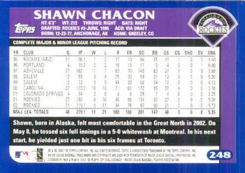 2003 Topps #248 Shawn Chacon Back