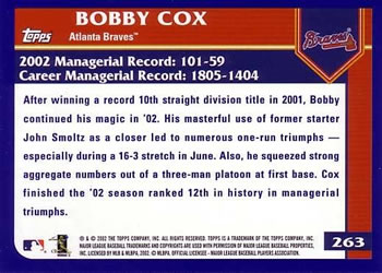 2003 Topps #263 Bobby Cox Back