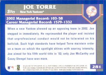 2003 Topps #281 Joe Torre Back