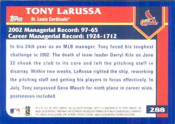 2003 Topps #288 Tony LaRussa Back