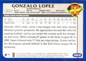 2003 Topps #302 Gonzalo Lopez Back