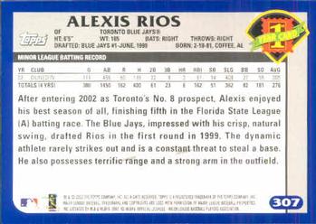 2003 Topps #307 Alex Rios Back
