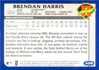 2003 Topps #308 Brendan Harris Back