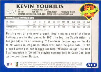 2003 Topps #311 Kevin Youkilis Back