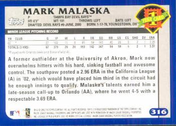 2003 Topps #316 Mark Malaska Back