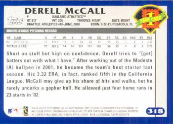 2003 Topps #318 Derell McCall Back