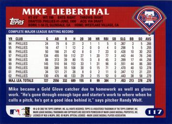 2003 Topps #117 Mike Lieberthal Back