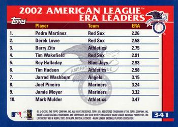 2003 Topps #341 American League ERA Leaders Back