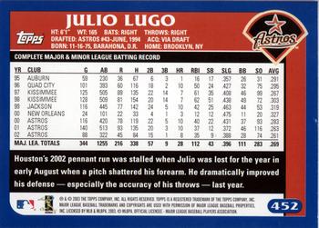 2003 Topps #452 Julio Lugo Back