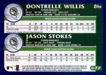 2003 Topps #677 Dontrelle Willis / Jason Stokes Back
