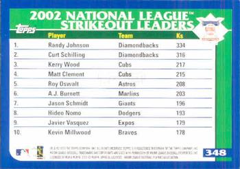 2003 Topps #348 Randy Johnson / Curt Schilling / Kerry Wood Back
