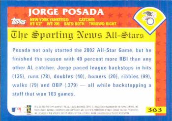 2003 Topps #363 Jorge Posada Back