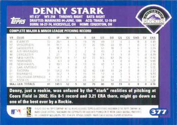 2003 Topps #377 Denny Stark Back