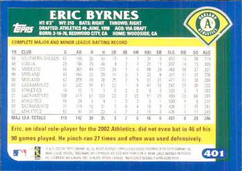2003 Topps #401 Eric Byrnes Back