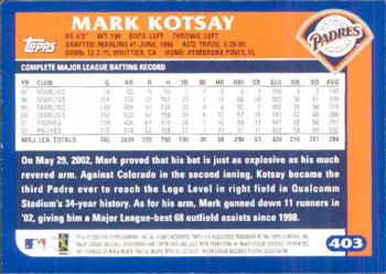 2003 Topps #403 Mark Kotsay Back