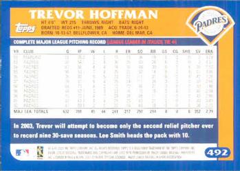 2003 Topps #492 Trevor Hoffman Back