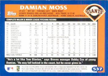 2003 Topps #537 Damian Moss Back