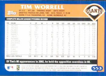 2003 Topps #553 Tim Worrell Back