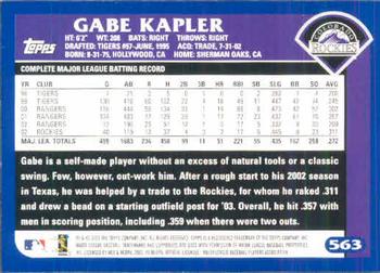 2003 Topps #563 Gabe Kapler Back