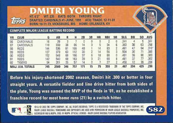 2003 Topps #582 Dmitri Young Back