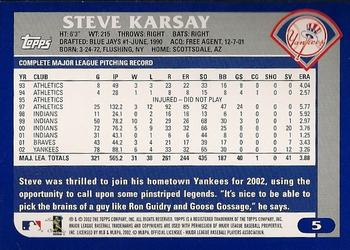 2003 Topps #5 Steve Karsay Back