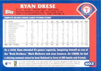 2003 Topps #602 Ryan Drese Back