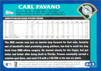 2003 Topps #613 Carl Pavano Back