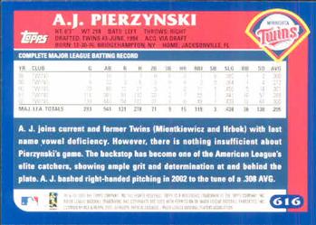 2003 Topps #616 A.J. Pierzynski Back