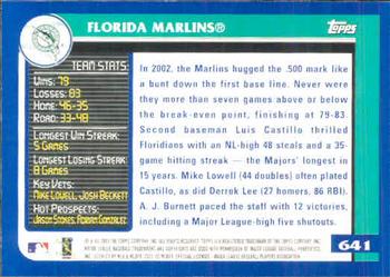 2003 Topps #641 Florida Marlins Back