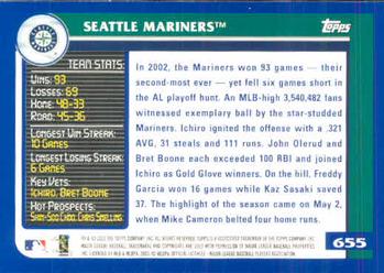 2003 Topps #655 Seattle Mariners Back