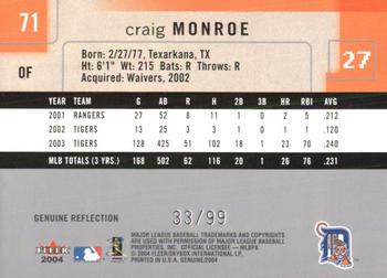 2004 Fleer Genuine Insider - Reflections #71 Craig Monroe Back