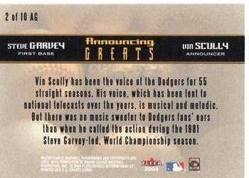 2004 Fleer Greats of the Game - Announcing Greats #2AG Vin Scully / Steve Garvey Back